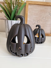 Load image into Gallery viewer, Matt Black Carved Pumpkin Shaped Candle Holder