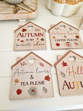 Load image into Gallery viewer, Cosy Autumn House Shaped Heart Detail Coaster