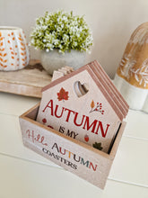 Load image into Gallery viewer, Cosy Autumn House Shaped Heart Detail Coaster