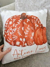 Load image into Gallery viewer, Autumn Leaves & Pumpkins Please Cushion