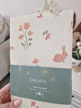 Load image into Gallery viewer, Spring Floral & Bunny Pink Printed Cream Cotton Table Runner