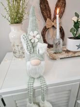 Load image into Gallery viewer, Spring Easter Sage Green Gingham Shelf Sitting Bunny Gonk