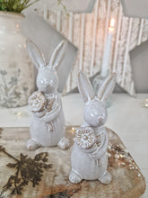 Load image into Gallery viewer, Spring Grey Glazed Bunny With Flower Figure Set Of 2
