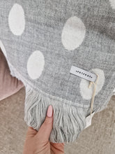 Load image into Gallery viewer, Retreat Home Soft Dove Grey Woven Fringe Polka Dot Throw