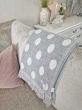 Load image into Gallery viewer, Retreat Home Soft Dove Grey Woven Fringe Polka Dot Throw
