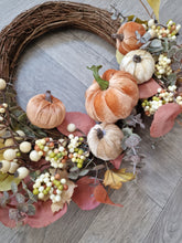 Load image into Gallery viewer, Rustic Autumnal Foliage Pumpkin Seasonal Decorative Willow Wreath
