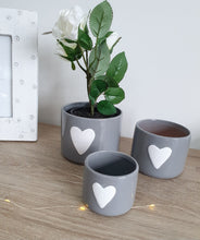 Load image into Gallery viewer, Grey Ceramic Decorative Pots With White Heart Detail Set Of 3