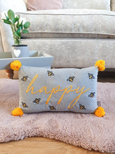 Load image into Gallery viewer, Bee Happy Mustard Pom Pom Cushion