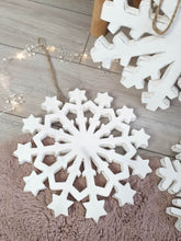 Load image into Gallery viewer, Natural Wood White Hand Carved Hanging Snowflake - 3 Styles