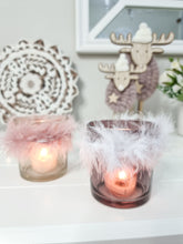 Load image into Gallery viewer, Pink & White Feather Trim Candle Holder - Set 2