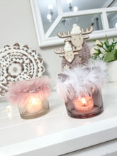 Load image into Gallery viewer, Pink & White Feather Trim Candle Holder - Set 2
