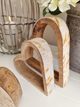 Load image into Gallery viewer, Natural Wooden Sleeping Hearts With Faux Cow Print Edge