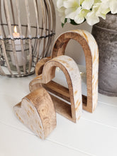 Load image into Gallery viewer, Natural Wooden Sleeping Hearts With Faux Cow Print Edge