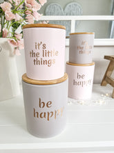 Load image into Gallery viewer, Pink & Grey Positive Storage Canister With Bamboo Lid