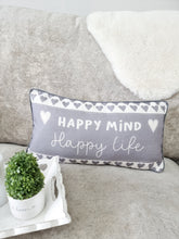 Load image into Gallery viewer, Grey Happy Mind Happy Life Heart Cushion