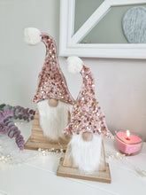 Load image into Gallery viewer, Pink Sequin Standing Wooden Gonk