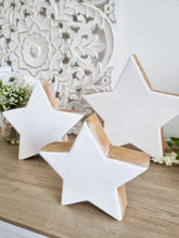 Load image into Gallery viewer, White Natural Wood Enamel Stars Set Of 3