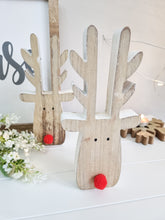 Load image into Gallery viewer, Rudolf Reindeer Red Pom Pom Nose Wooden Figure