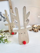 Load image into Gallery viewer, Rudolf Reindeer Red Pom Pom Nose Wooden Figure