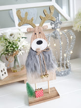 Load image into Gallery viewer, Fluffy Grey Wooden Reindeer