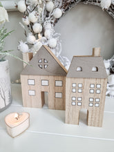 Load image into Gallery viewer, Taupe Roof Wooden House Figure Set 2