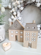 Load image into Gallery viewer, Taupe Roof Wooden House Figure Set 2