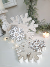 Load image into Gallery viewer, White Wash 3D Silver Glitter Snowflake Figure