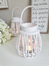 Load image into Gallery viewer, White Rattan Lantern Style Candle Holder