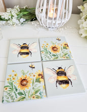 Load image into Gallery viewer, Spring Watercolour Bee Ceramic Coasters