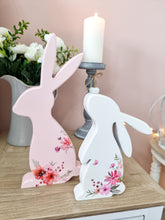 Load image into Gallery viewer, Spring Floral Pink OR White Wooden Bunny