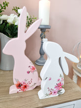 Load image into Gallery viewer, Spring Floral Pink OR White Wooden Bunny