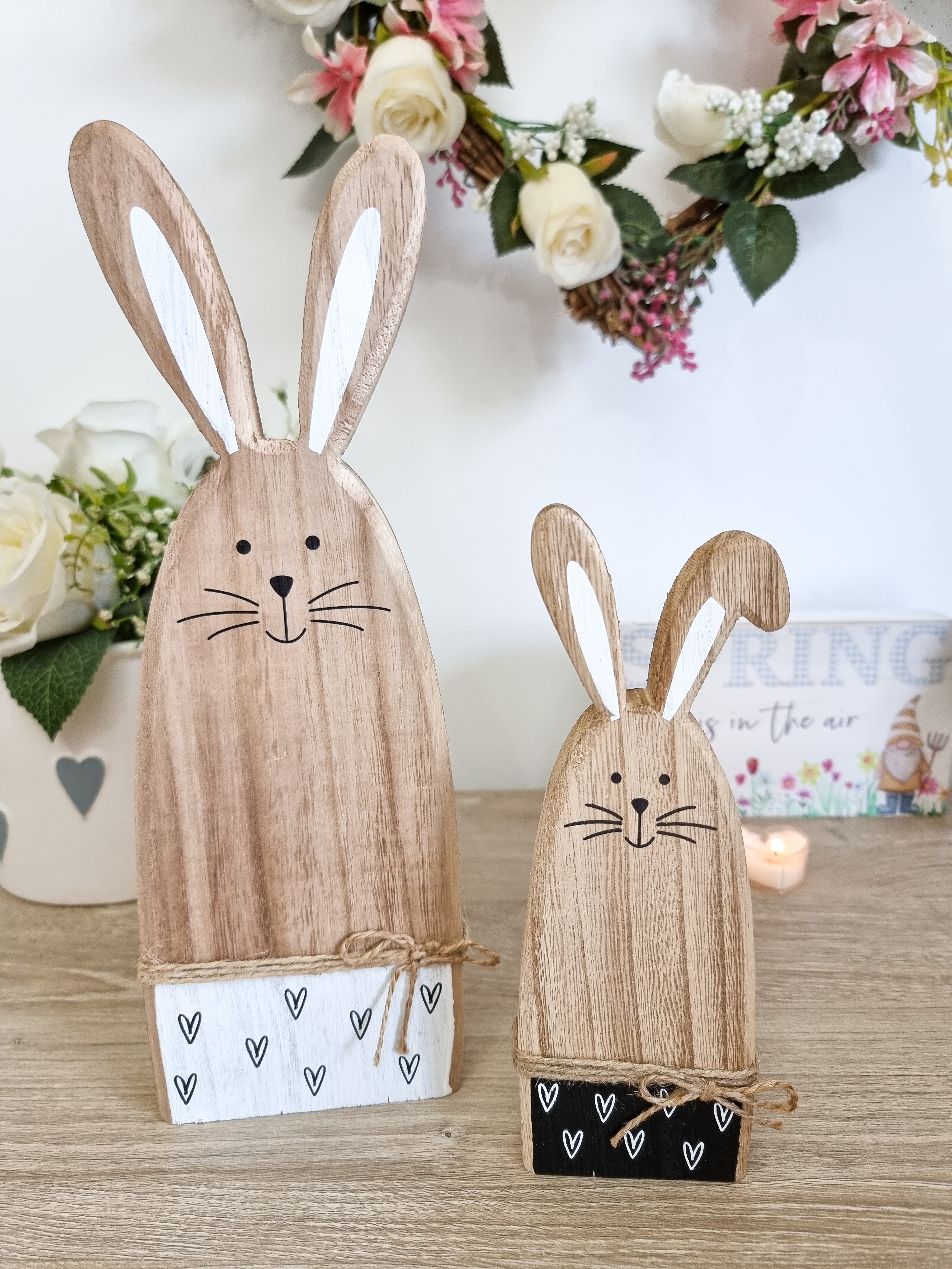 Heart/Polka Dot Wooden Bunny In Black Or White – Peony Blossom Interiors