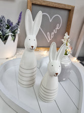 Load image into Gallery viewer, White Ceramic Bunny With Grey Stripes