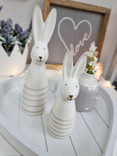 Load image into Gallery viewer, White Ceramic Bunny With Grey Stripes