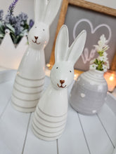 Load image into Gallery viewer, White Ceramic Bunny With Grey Stripes