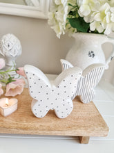 Load image into Gallery viewer, White Ceramic Butterfly With Black Polka Dots OR Stripes