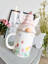 Load image into Gallery viewer, Spring Floral Bunny Mug With Gnome Lid