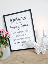 Load image into Gallery viewer, Welcome To Our Happy Home Black Framed Plaque