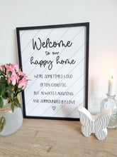 Load image into Gallery viewer, Welcome To Our Happy Home Black Framed Plaque