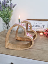 Load image into Gallery viewer, Pink Floral Mango Wood Sleeping Heart