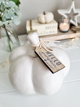 Load image into Gallery viewer, White Ceramic Pumpkin With String Tied Wooden Tag