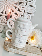 Load image into Gallery viewer, Happiness Is A Lovely Cup Of Tea White & Pink Tea For One Set