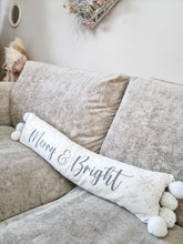 Load image into Gallery viewer, Merry & Bright Long White Pom Pom Cushion