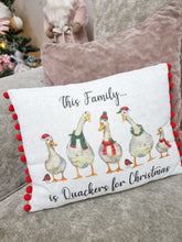 Load image into Gallery viewer, Quackers Family Red Pom Pom Christmas Cushion