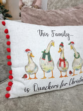 Load image into Gallery viewer, Quackers Family Red Pom Pom Christmas Cushion