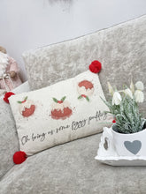 Load image into Gallery viewer, Red Pom Pom Figgy Pudding Christmas Cushion