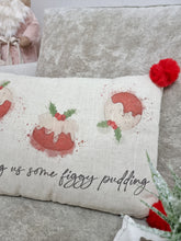 Load image into Gallery viewer, Red Pom Pom Figgy Pudding Christmas Cushion
