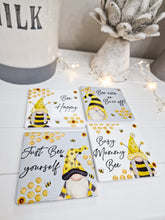 Load image into Gallery viewer, Grey & White Bee Gnome Spring Coaster Set 4