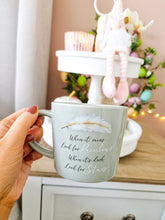 Load image into Gallery viewer, Grey Rainbows & Stars Sentimental Feather Mug