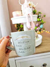 Load image into Gallery viewer, Grey Rainbows & Stars Sentimental Feather Mug